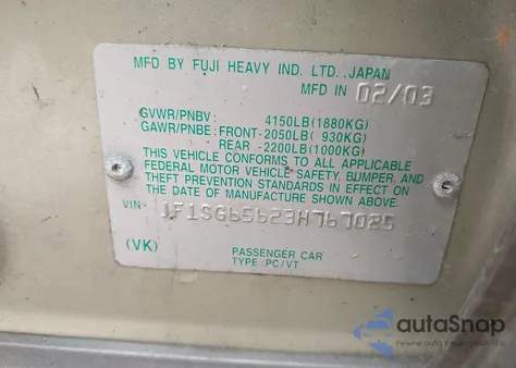 2003 Subaru Forester Xs из США, поврежденный, VIN JF1SG65623H767025